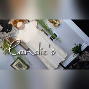 Candie's Victorian Ivory White Ribbed Knit Lace Tank Top LG